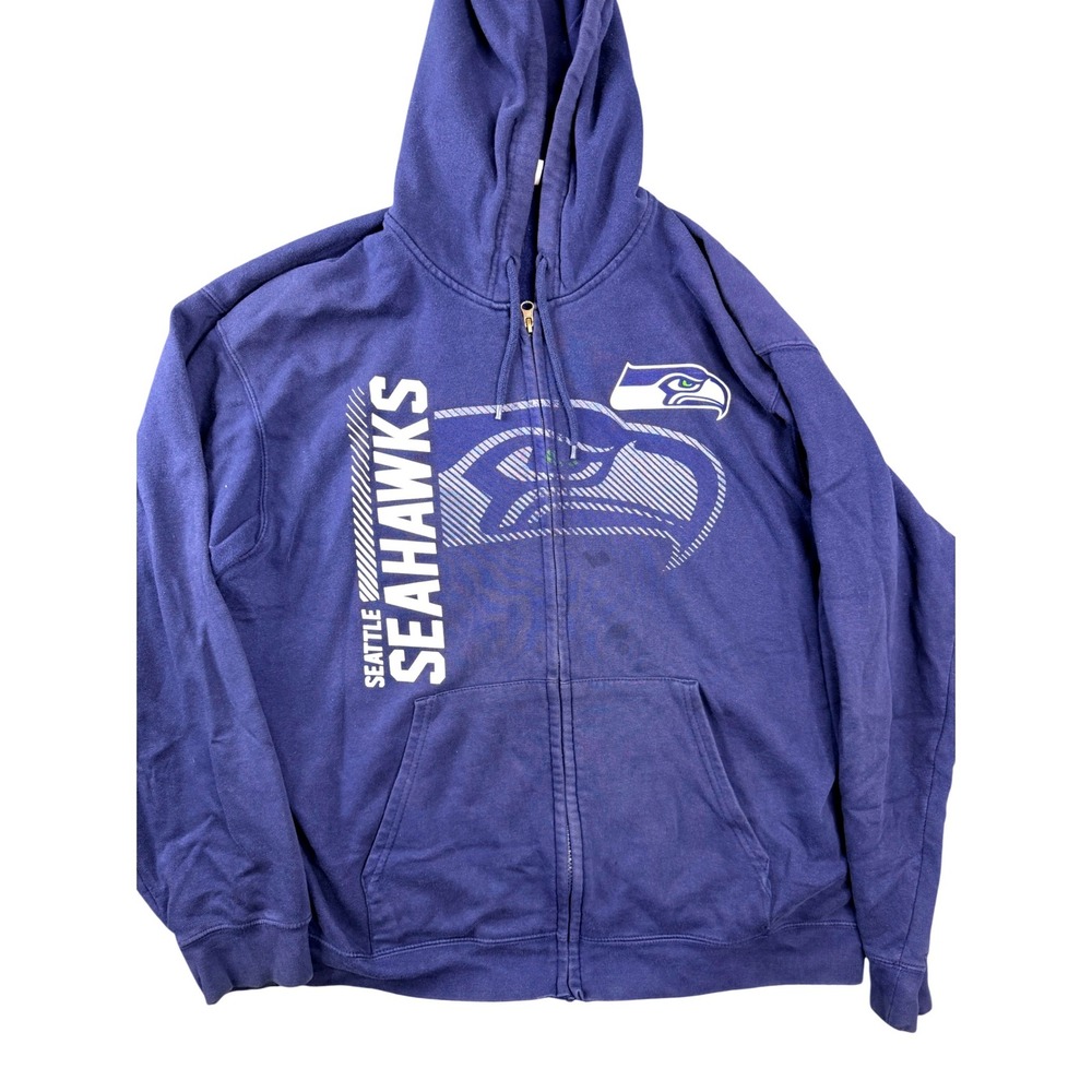 Majestic Seattle Seahawks Full Zip‎ Hoodie Mens Navy Blue Graphic Sweatshirt L